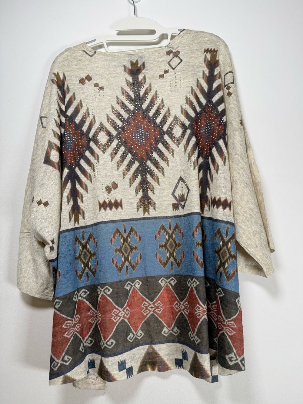 Vocal Made in USA Aztec Open-Front Cardigan - Cream/Blue/Brown - Picture 2 of 5